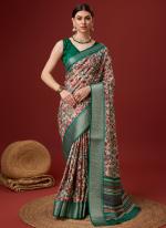 Cotton Mashroom Grey Festival Wear Floral Print Saree